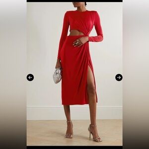 Jason Wu Collection Long Sleeve Jersey Dress With Cut Out Detail In Deep Red